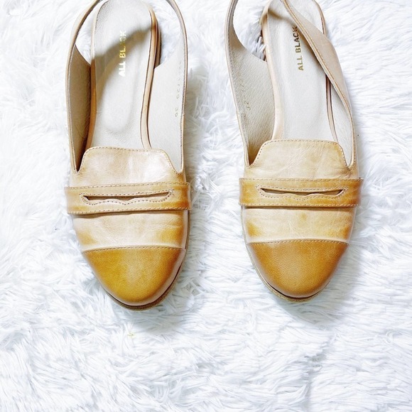 All Black Tan Two Tone Sling Back Flats SZ36 - Picture 4 of 5